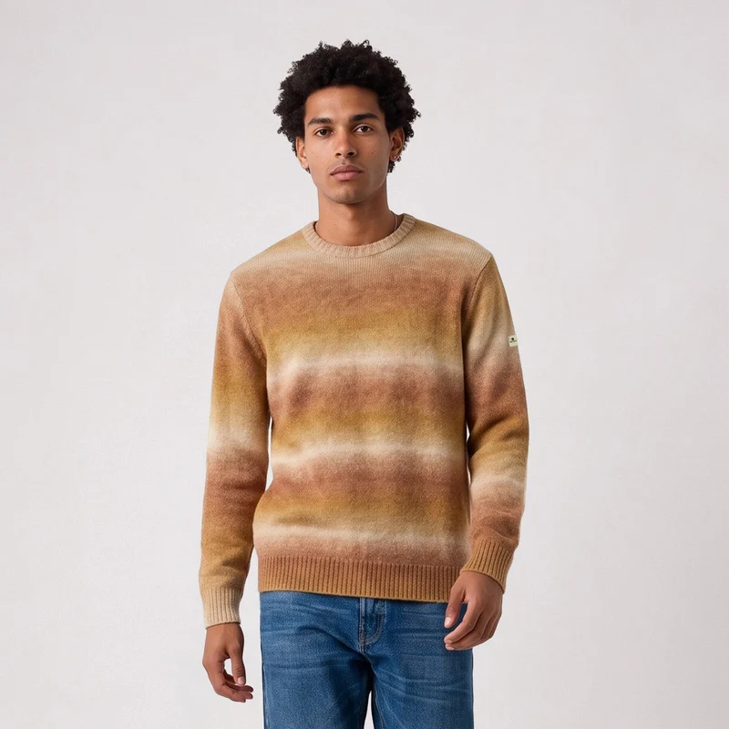 Pull dégradé col rond shaggy marron caramel Merlin SBPLAY