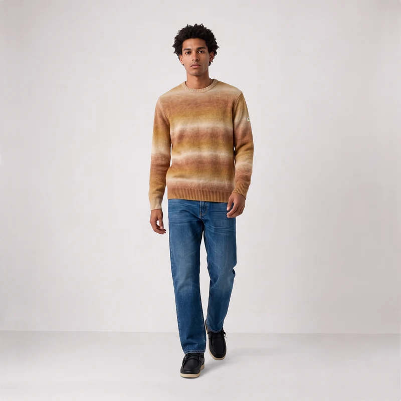 Pull dégradé col rond shaggy marron caramel Merlin SBPLAY