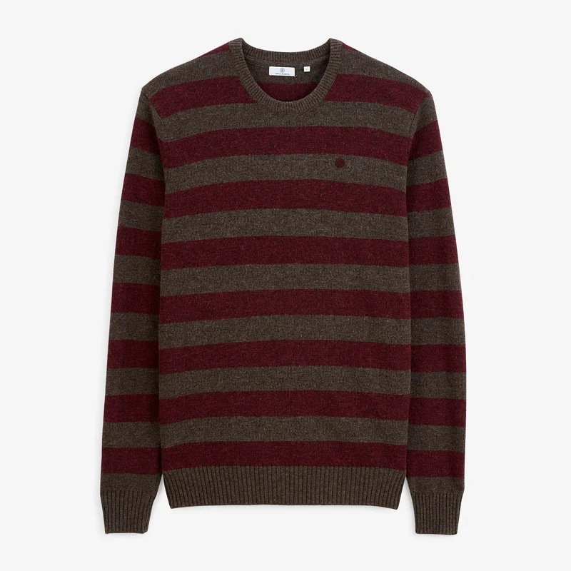 Pull jacquard rayé laine col rond marron Mirzan
