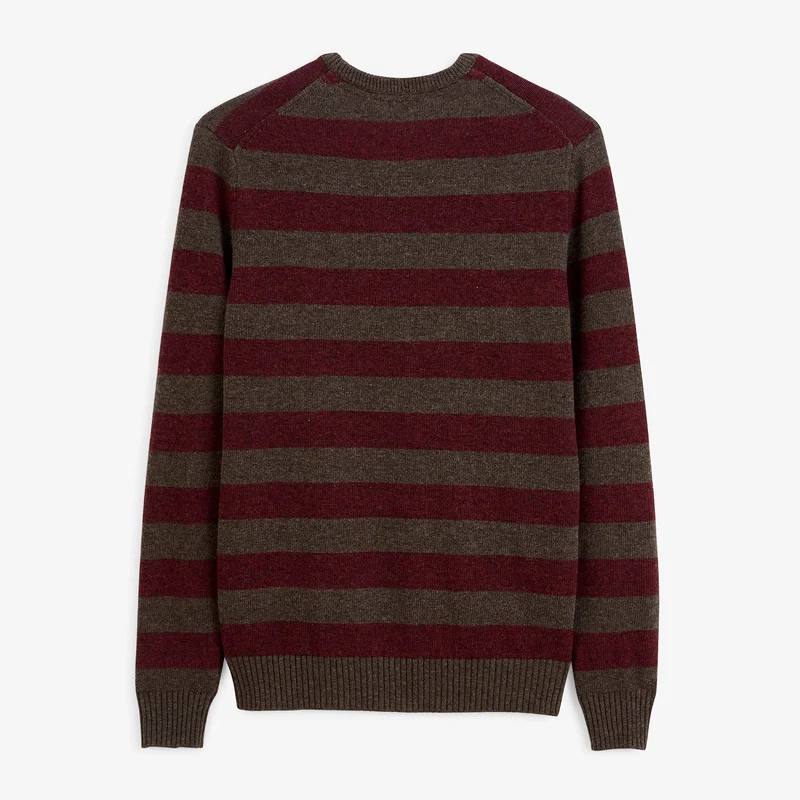 Pull jacquard rayé laine col rond marron Mirzan