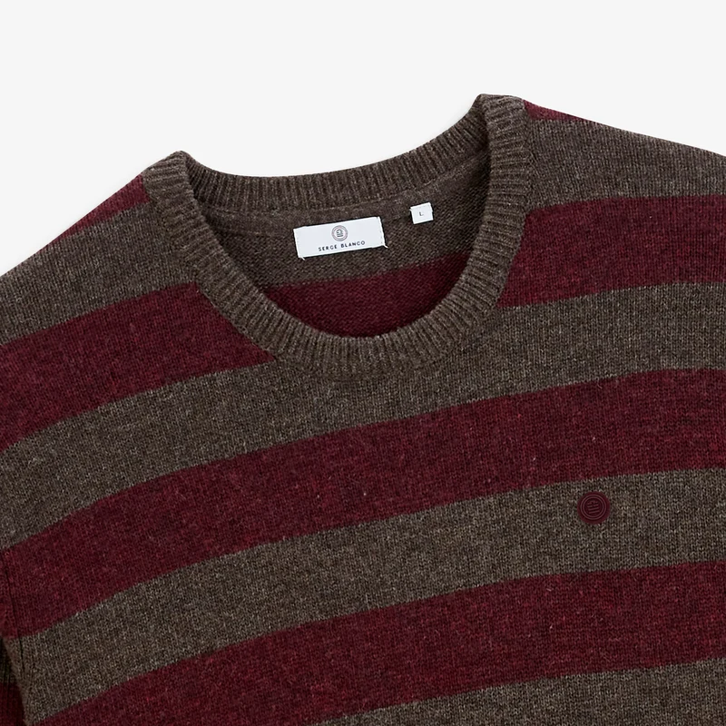 Pull jacquard rayé laine col rond marron Mirzan