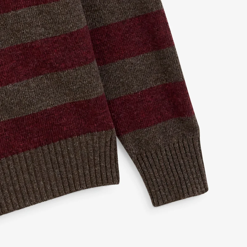 Pull jacquard rayé laine col rond marron Mirzan