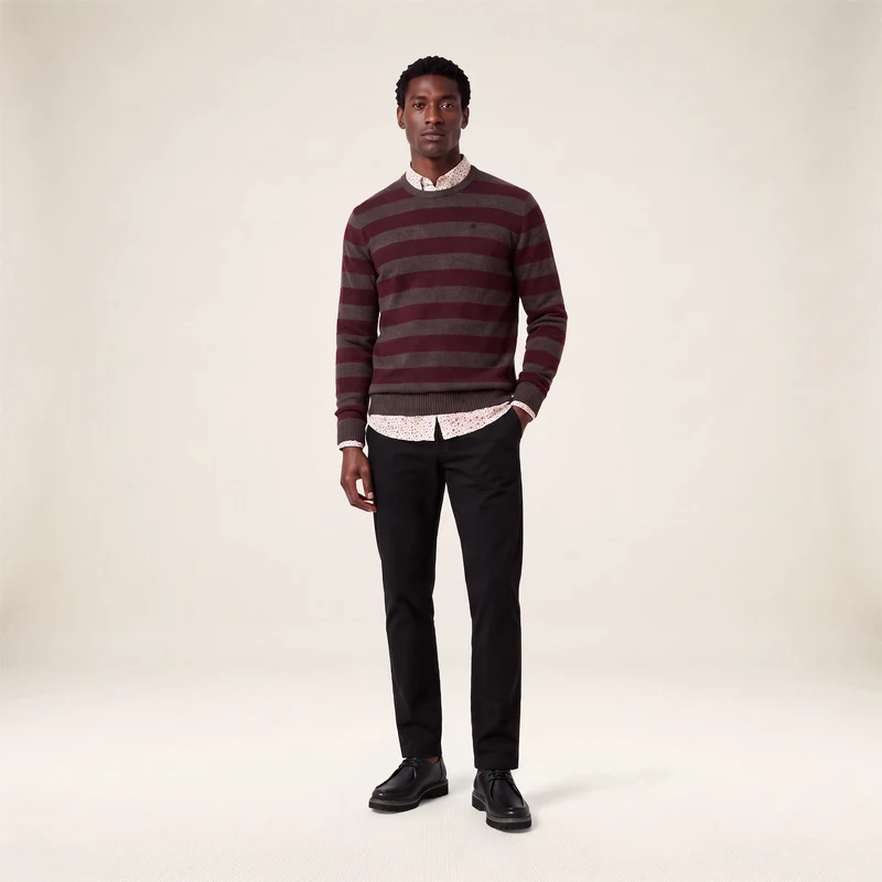 Pull jacquard rayé laine col rond marron Mirzan