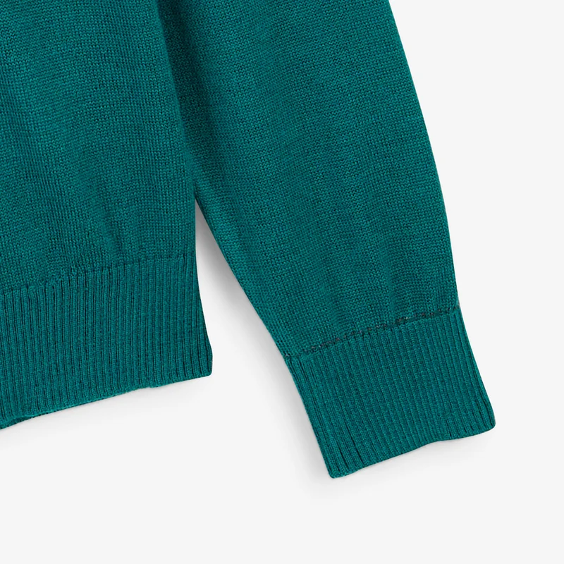 Pull col rond mérinos en laine mélangée vert Mao Essentiel