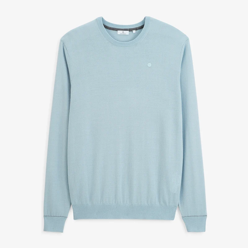 Pull col rond mérinos en laine mélangée bleu brise Mao Essentiel