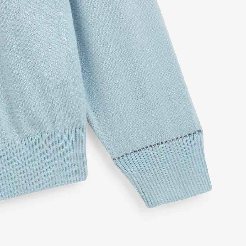 Pull col rond mérinos en laine mélangée bleu brise Mao Essentiel