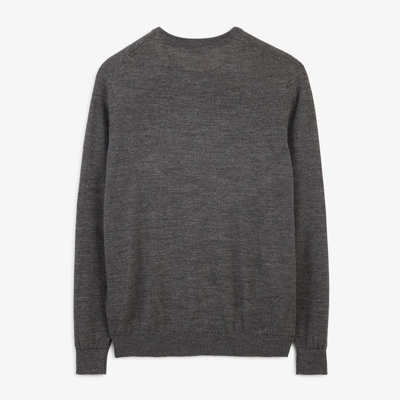 Pull col rond mérinos en laine mélangée gris clair chiné Mao Essentiel