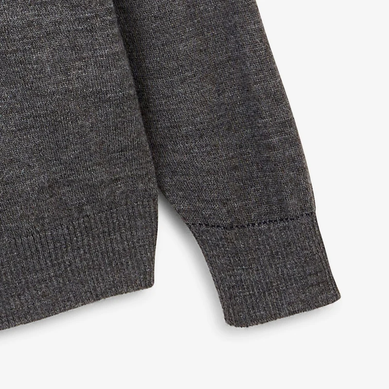 Pull col rond mérinos en laine mélangée gris clair chiné Mao Essentiel