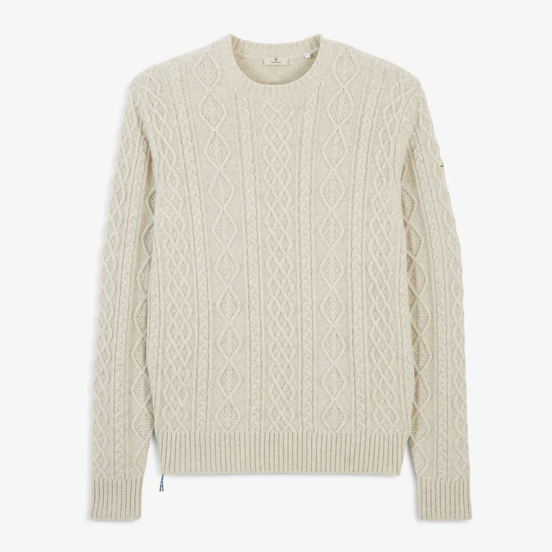 Pull torsadé laine col rond beige sable Médéric SBPLAY