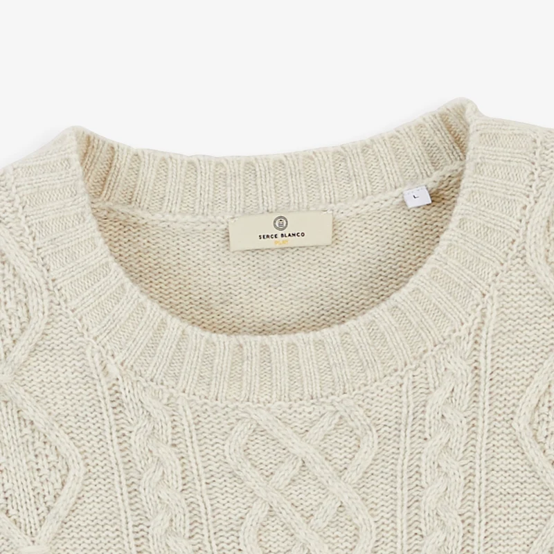Pull torsadé laine col rond beige sable Médéric SBPLAY