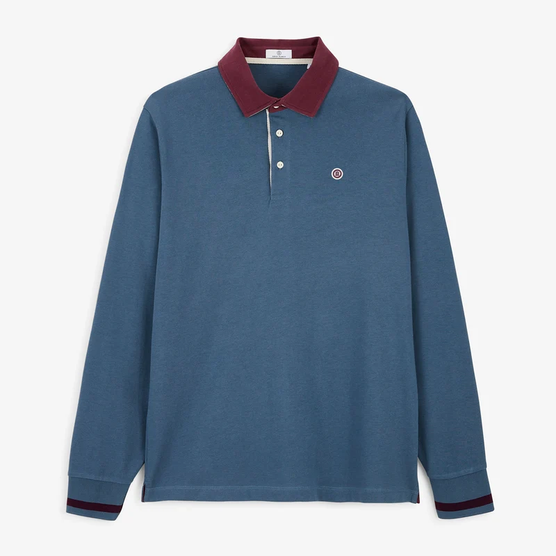 Polo rugby manches longues 100% coton bleu brodé BLANCO BIARRITZ