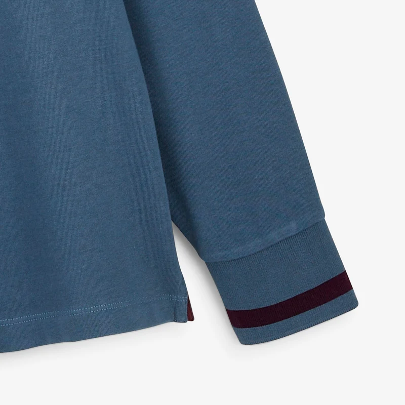 Polo rugby manches longues 100% coton bleu brodé BLANCO BIARRITZ