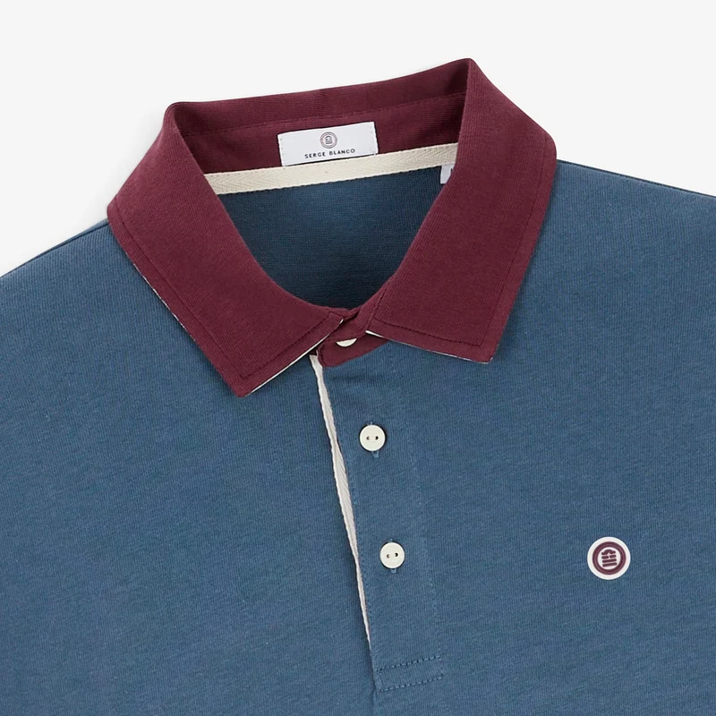 Polo rugby manches longues 100% coton bleu brodé BLANCO BIARRITZ