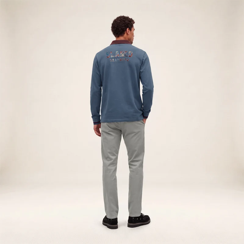 Polo rugby manches longues 100% coton bleu brodé BLANCO BIARRITZ