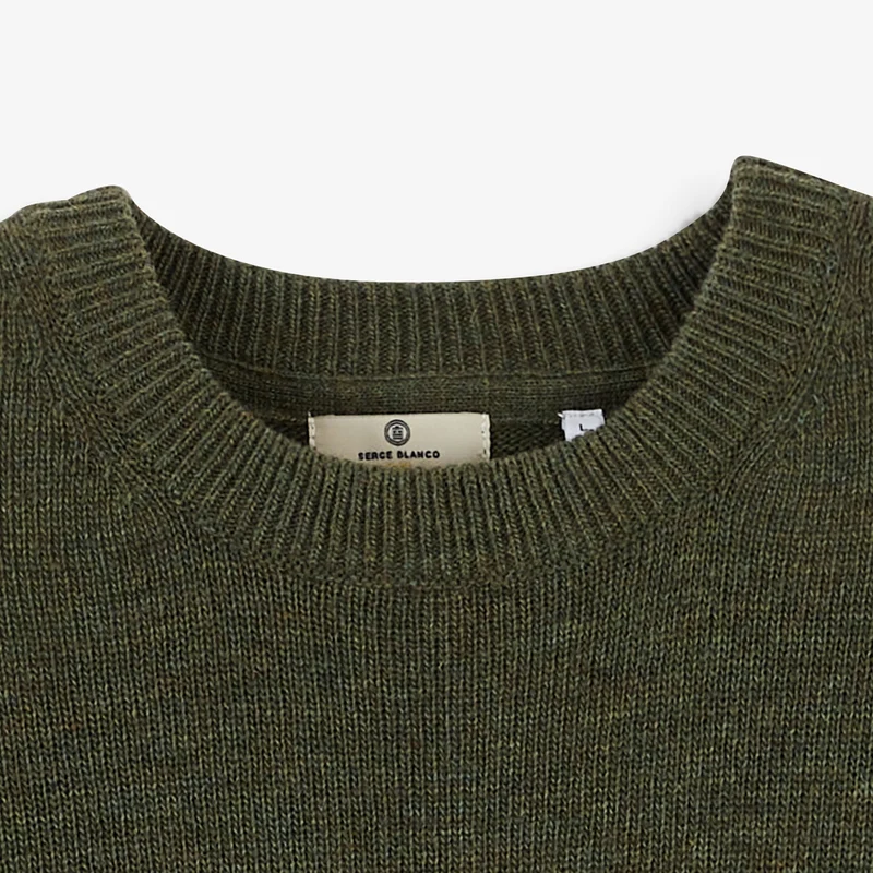 Pull col rond laine lambswool vert mousse Madani SBPLAY