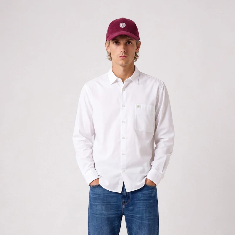 Chemise manches longues 100% coton twill stretch blanc SBPLAY