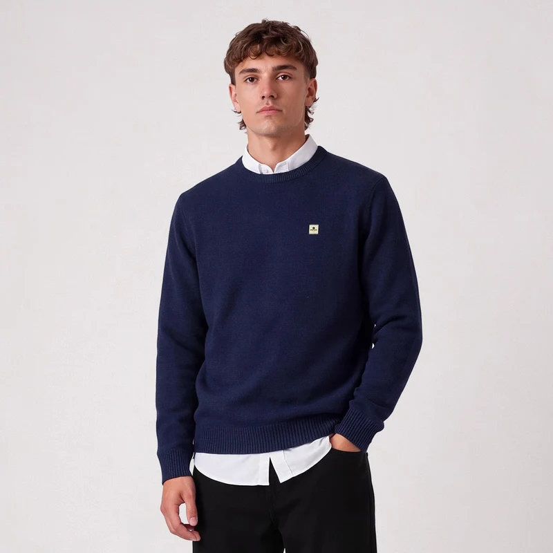 Pull col rond laine lambswool bleu indigo Madani SBPLAY
