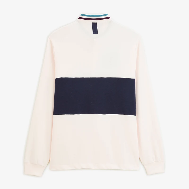 Polo rugby manches longues bicolore coton blanc cassé