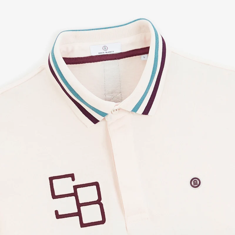 Polo rugby manches longues bicolore coton blanc cassé