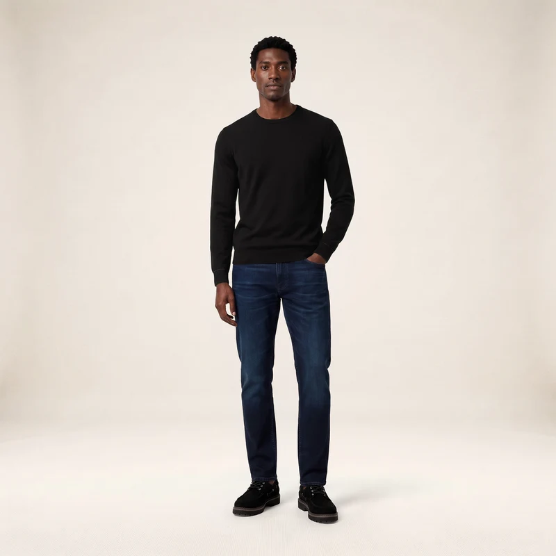 Pull col rond mérinos en laine mélangée noir Mao Essentiel