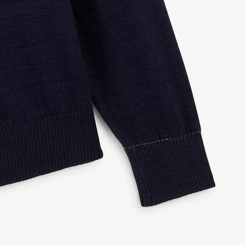 Pull col rond mérinos en laine mélangée bleu marine foncé Mao Essentiel