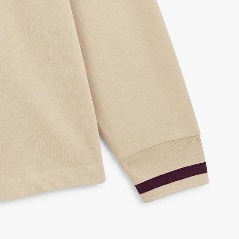 Polo rugby manches longues 100% coton beige brodé BLANCO BIARRITZ
