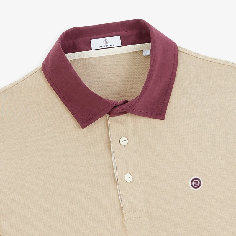 Polo rugby manches longues 100% coton beige brodé BLANCO BIARRITZ
