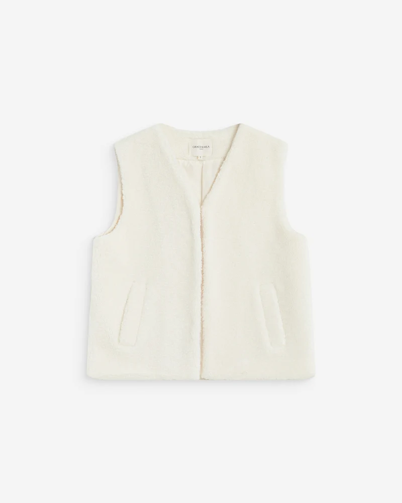Veste sans manches en fausse shearling ecru Avery