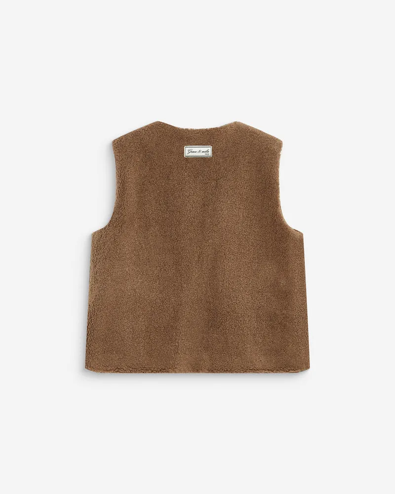 Veste sans manches en fausse shearling taupe Avery