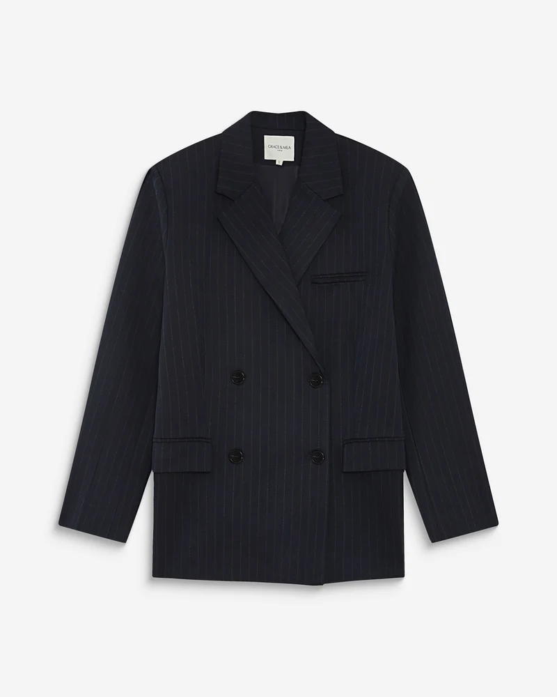 Blazer croisé à rayures marine Auguste