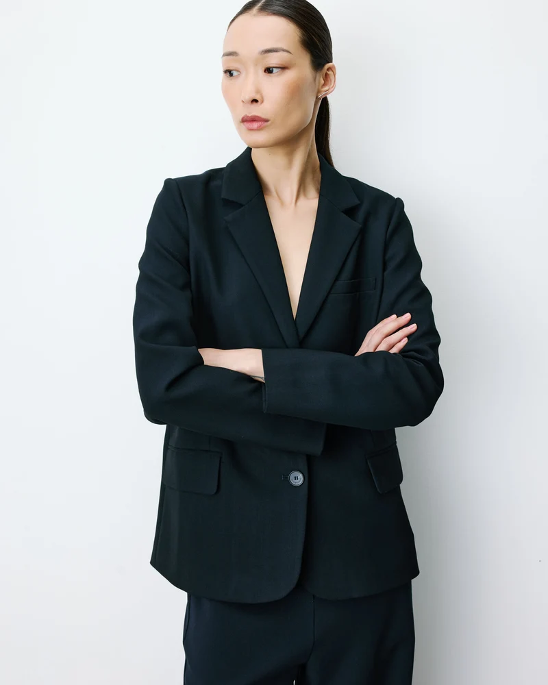 Blazer droit simple boutonnage à poches marine Alarick