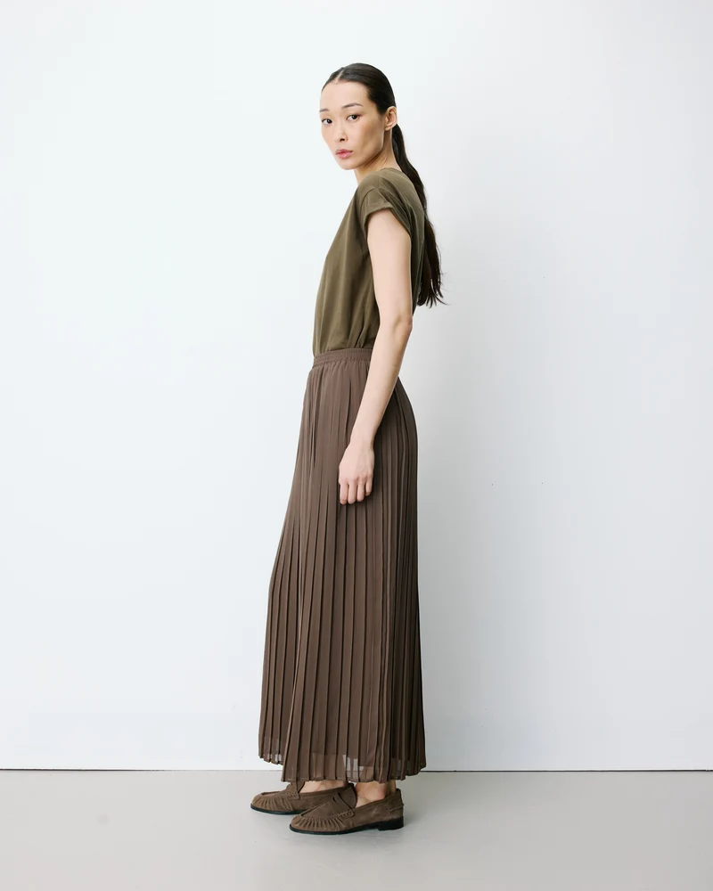 Jupe longue plissée kaki Anissa
