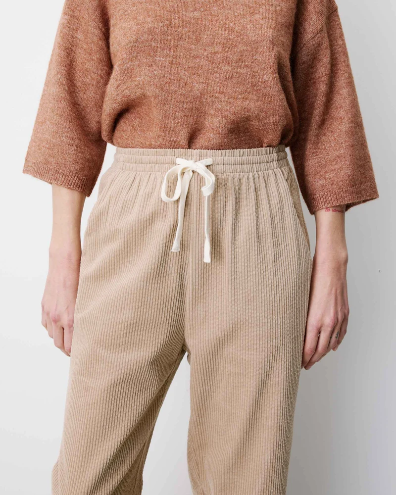 Pantalon velours côtelé taille ajustable beige Liberty