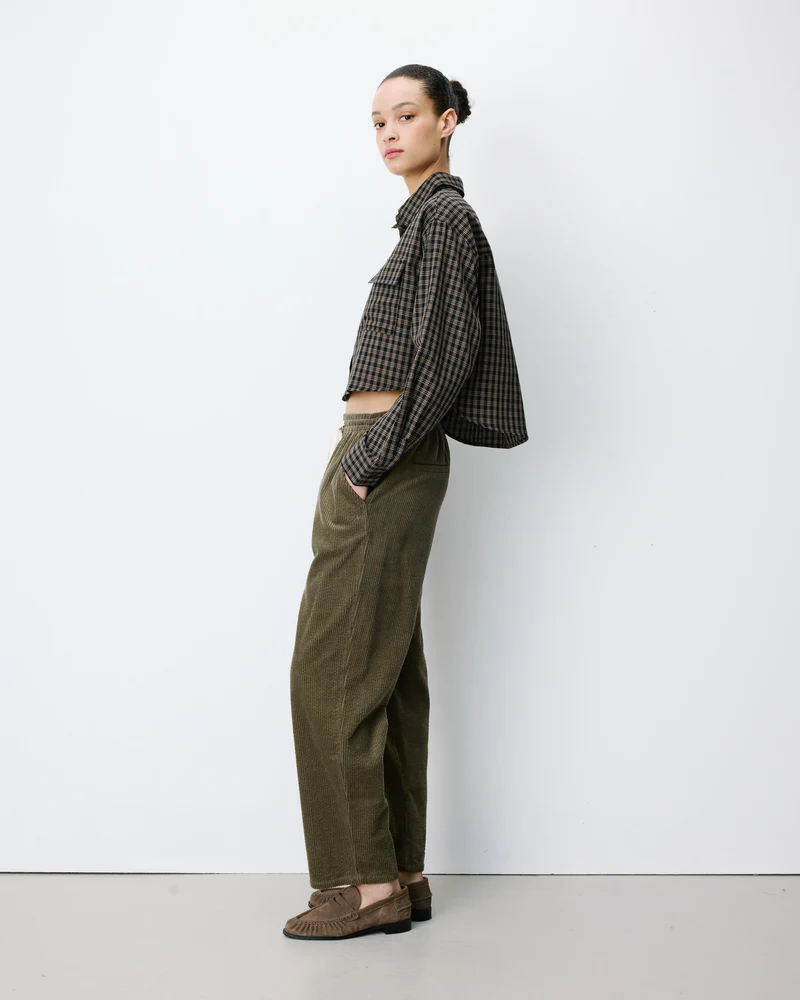 Pantalon velours côtelé taille ajustable kaki Liberty