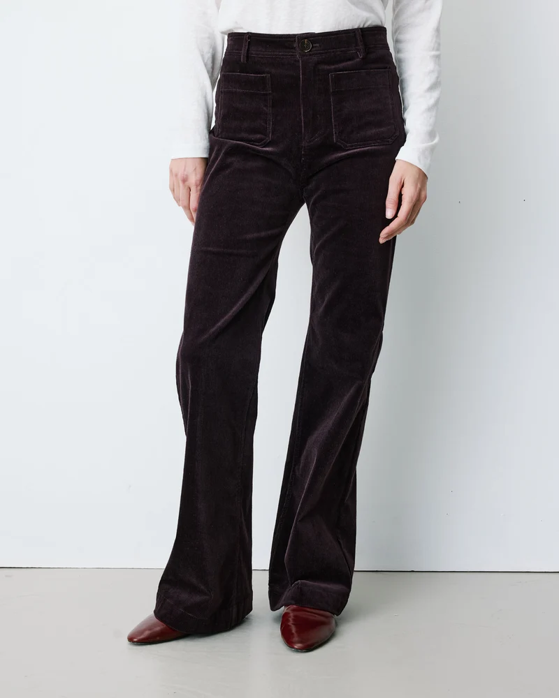 Pantalon droit velours côtelé aubergine Alban