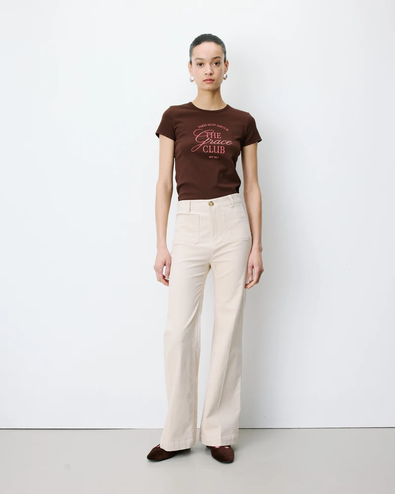 Pantalon droit velours côtelé ecru Alban