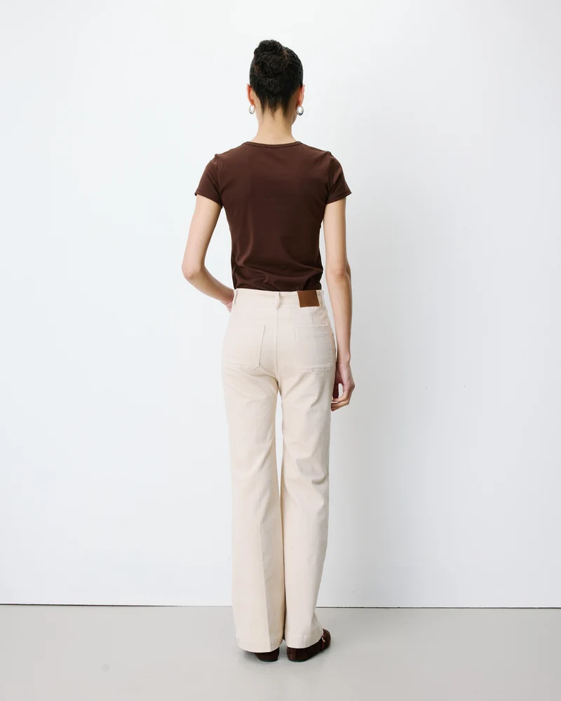 Pantalon droit velours côtelé ecru Alban