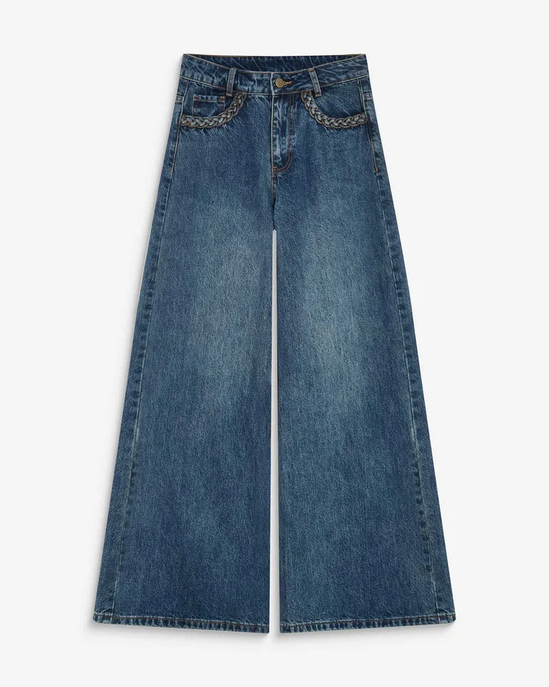 Jean jambe large poches tressées vintageblue Julian