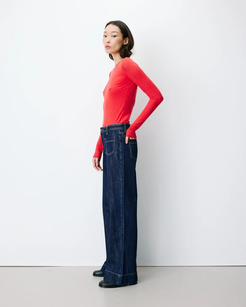 Jean droit taille haute poches plaquées darkblue Jacob