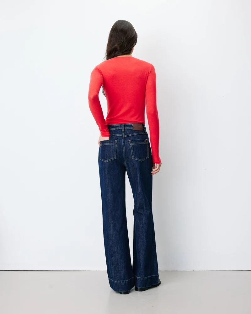Jean droit taille haute poches plaquées darkblue Jacob