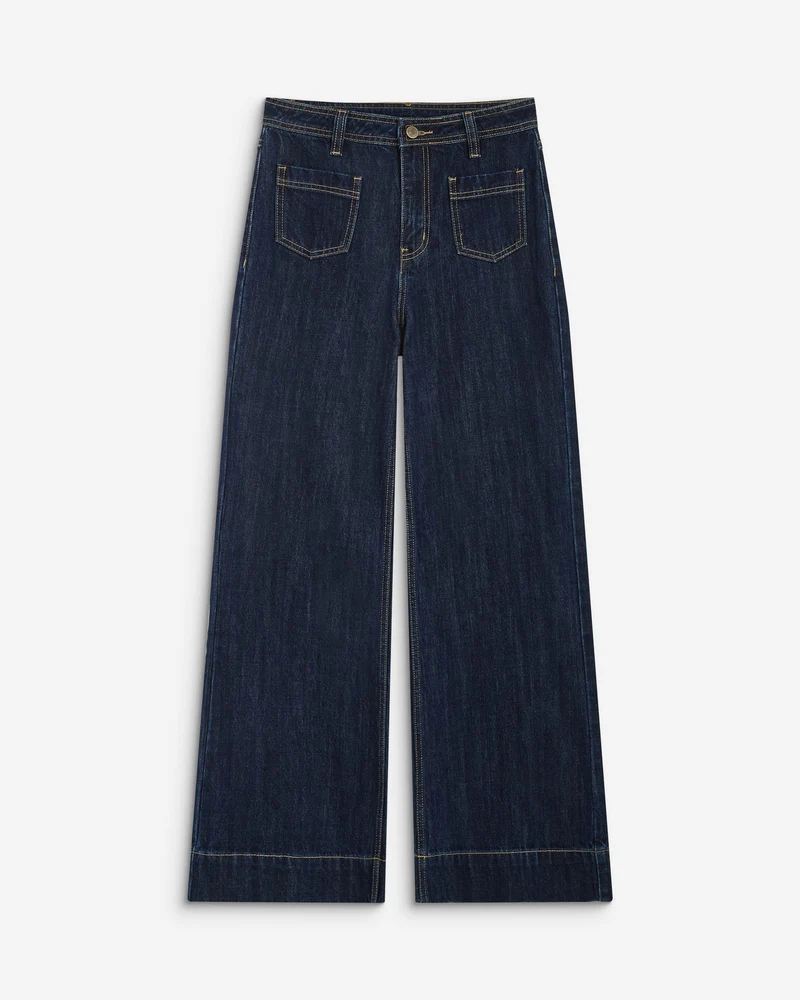 Jean droit taille haute poches plaquées darkblue Jacob