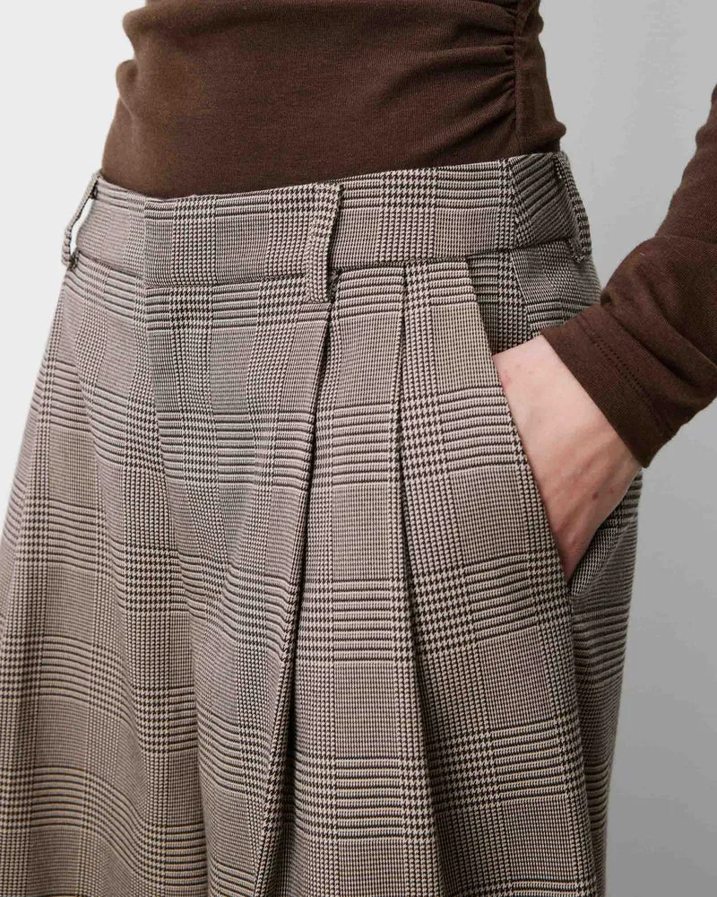 Pantalon jupe-culotte prince de Galles beige Arnold