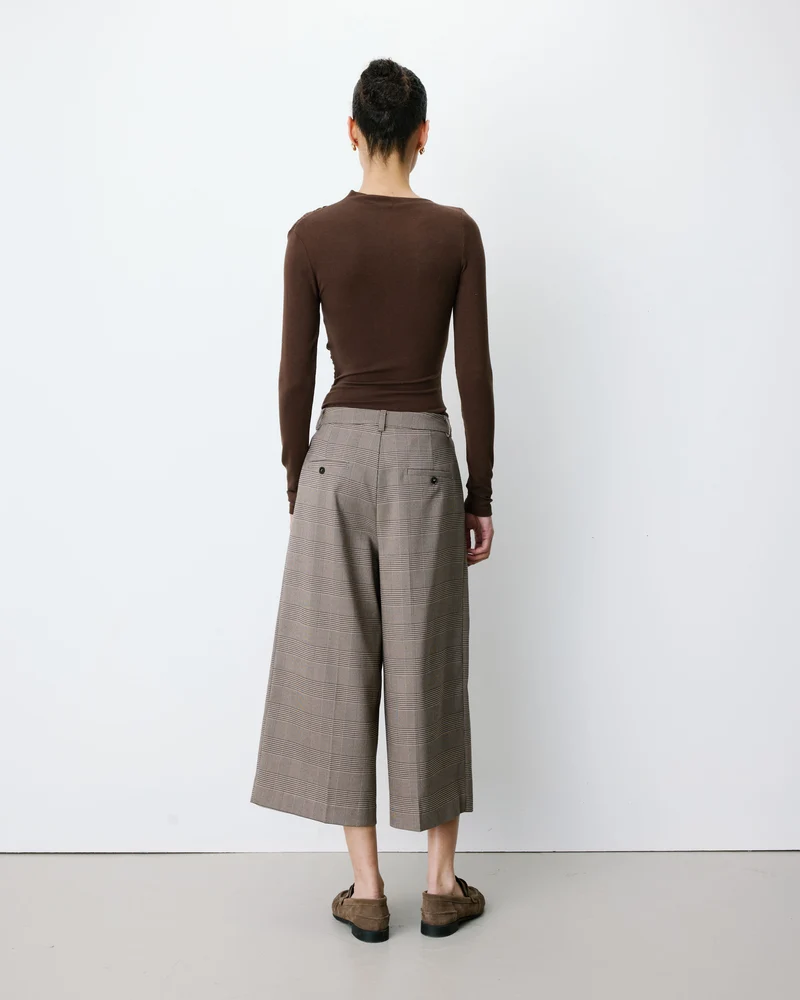 Pantalon jupe-culotte prince de Galles beige Arnold