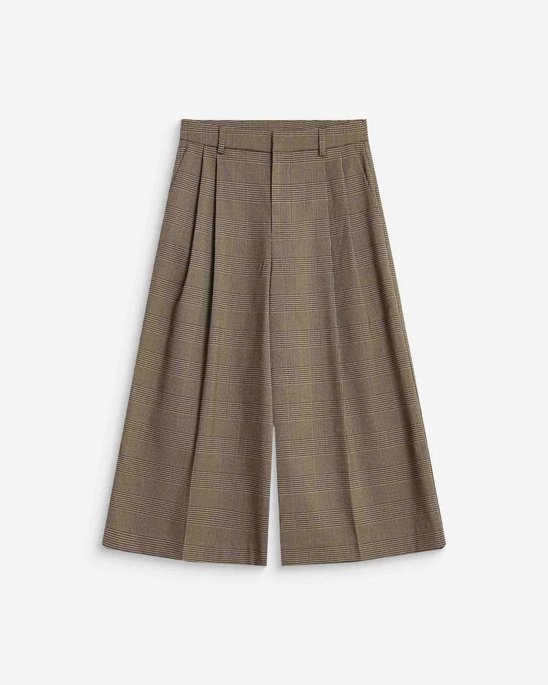 Pantalon jupe-culotte prince de Galles beige Arnold