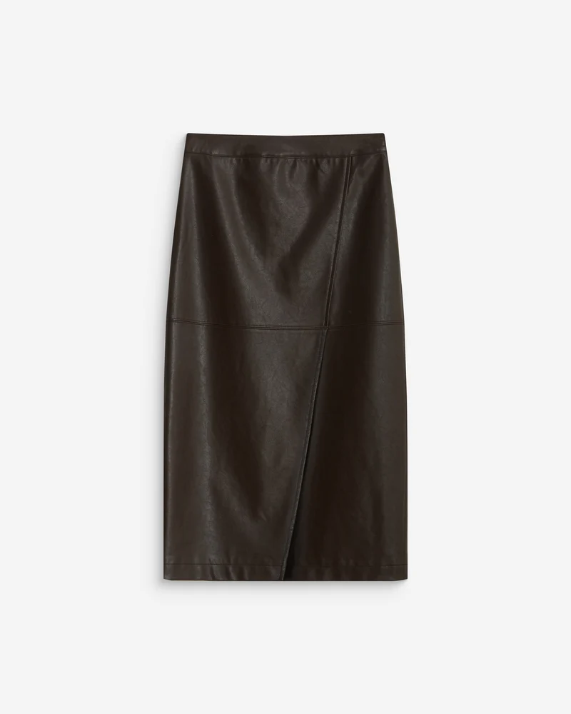 Jupe midi portefeuille similicuir chocolat Aenor