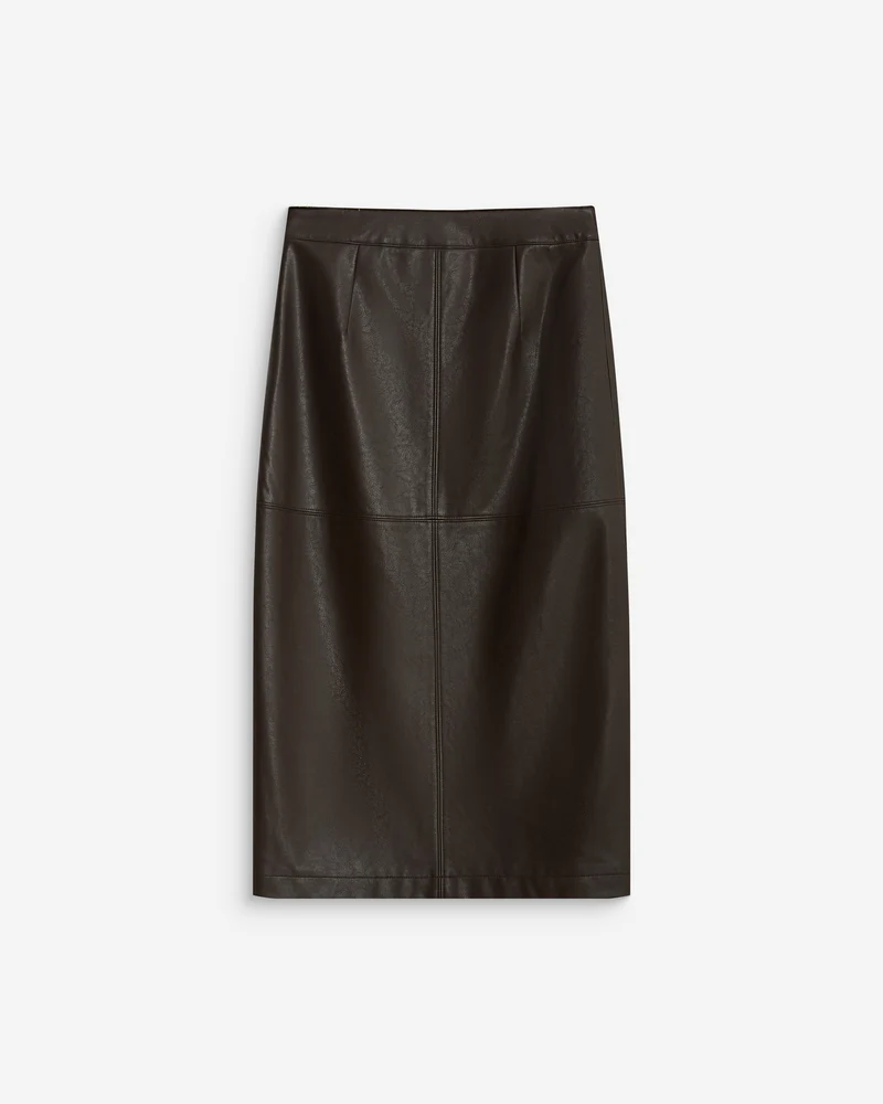 Jupe midi portefeuille similicuir chocolat Aenor