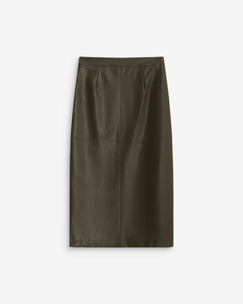 Jupe midi portefeuille similicuir kaki Aenor