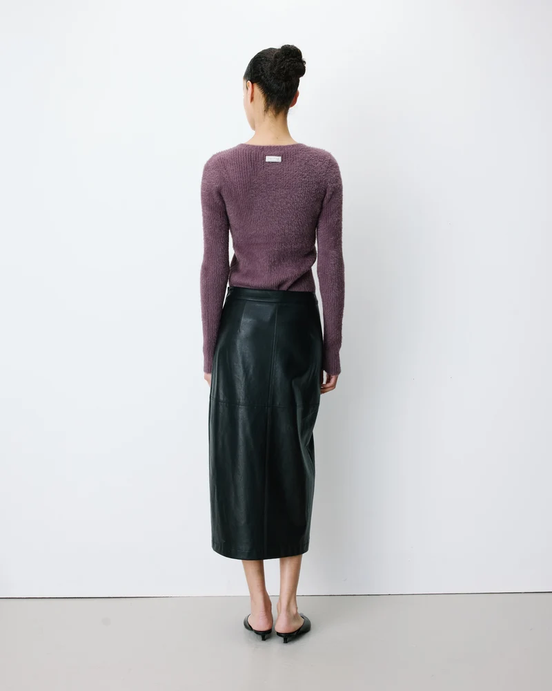 Jupe midi portefeuille similicuir noir Aenor