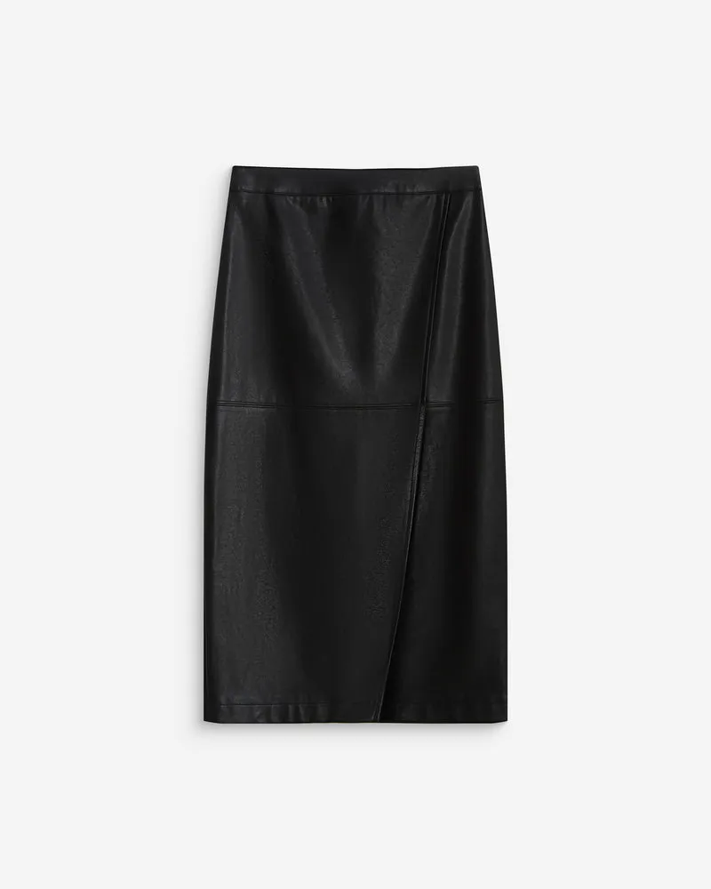 Jupe midi portefeuille similicuir noir Aenor
