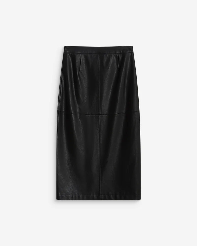 Jupe midi portefeuille similicuir noir Aenor